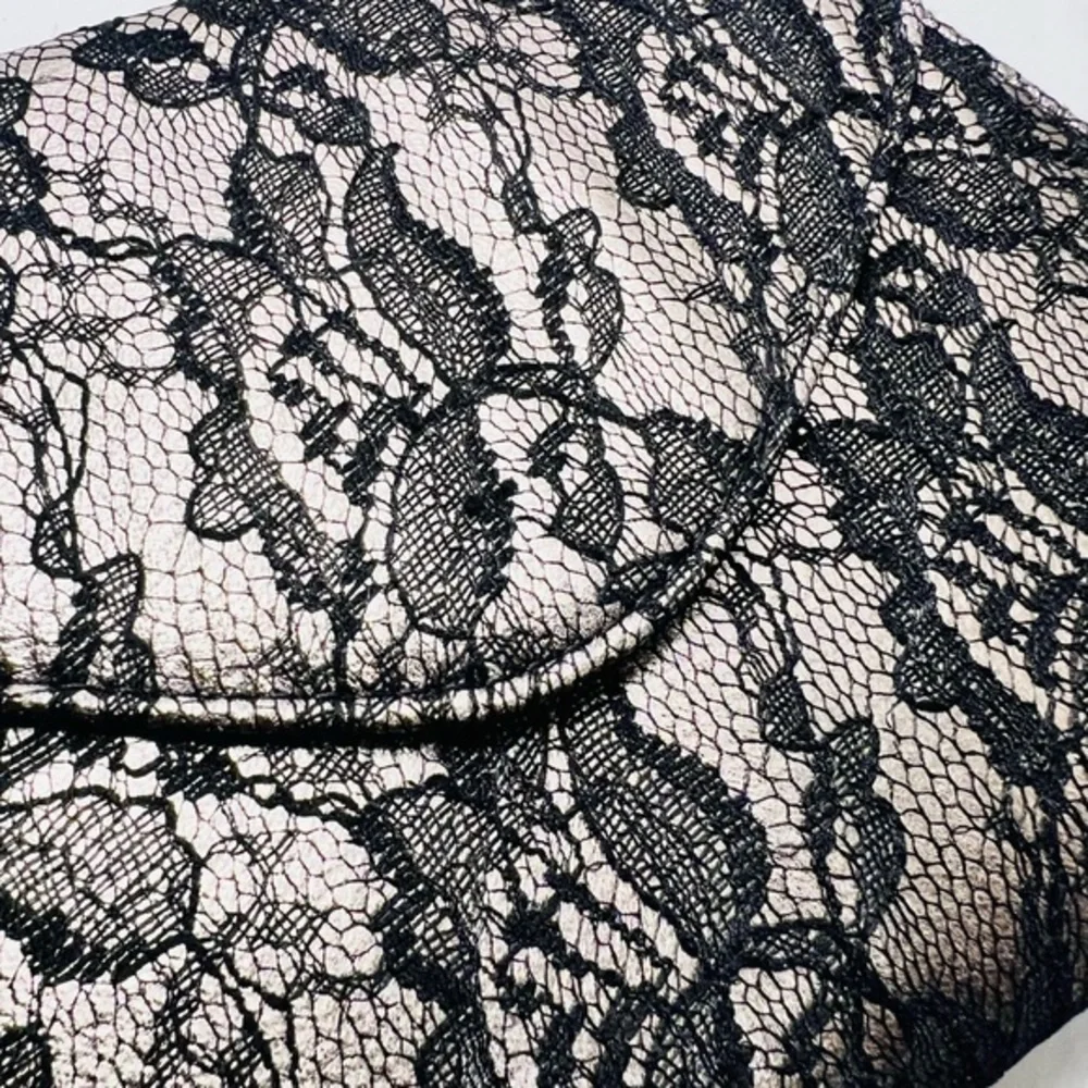Neiman Marcus vintage rose gold and black lace evening purse